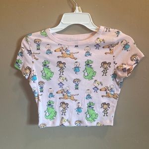 Nickelodeon Rugrats crop top Women XS PINK MULTI characters cotton polyester